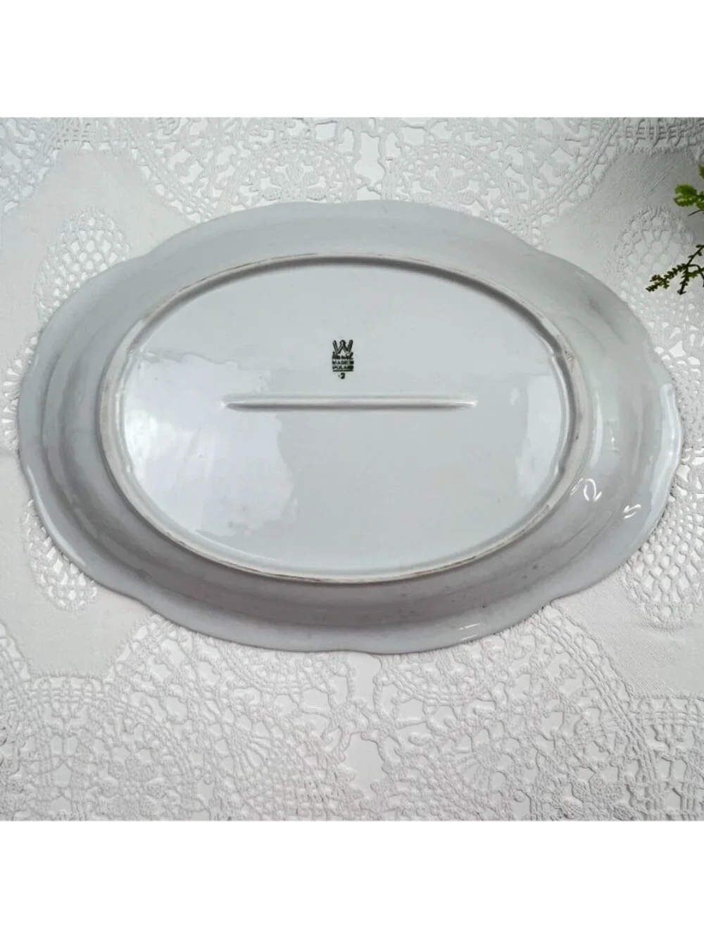 Wawel Poland Serving Platter Embossed Scalloped White Pink Roses 13